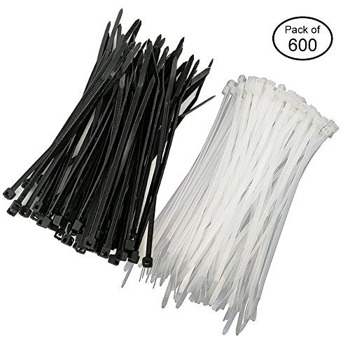 HS Durable Zip Ties 4 Inch (600 Pack) Cable Ties in Black and White 18 Lbs Self-Locking Wire Ties Assortment for Electronics Cord Management