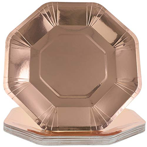 Juvale Octagon Paper Party Plates, Rose Gold Foil, 9 Inches (24 Pack)