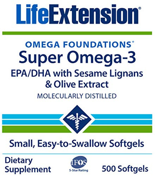 Life Extension Super Omega-3 EPA DHA with Sesame Lignans and Olive Extract, 500 Softgels Life Extension Super Omega-3 EPA DHA with Sesame Lignans and Olive Extract, 500 Softgels