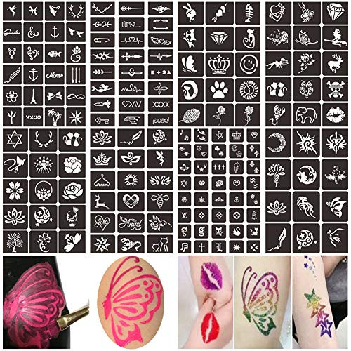 Henna Glitter Tattoo Stencils Kit, Face Body Painting Stencils, Temporary Tattoos Stencils for Kids, Adult & Teenagers (8 Sheets)