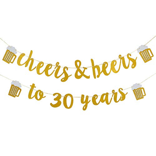 Cheers & Beers to 30 Years Gold Glitter Banner- 30th Birthday Wedding Aniversary Party Supplies Decorations