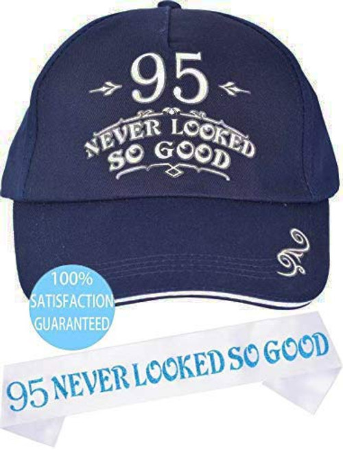 95th Birthday Caps and Sash, Happy 95th Birthday Party Supplies, 95th Birthday, 95 Never Looked So Good Sash, Novelty Gift for Men, 95th Birthday Party Supplies Gifts and Decorations