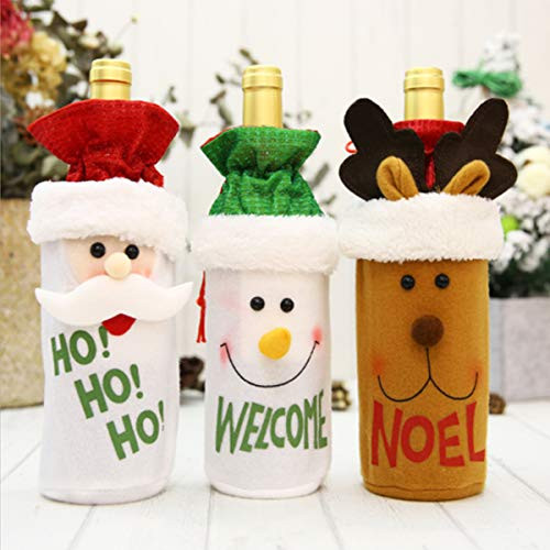 MODOAO Christmas Wine Bottle Covers,Santa Claus Snowman Wine Bottle Decoration Bag Candy Bag Dinner Party Table Decor Xmas Gift Pack of 3