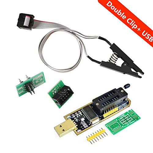 Organizer SOIC8 SOP8 Flash Chip IC Test Clips Socket Adpter Programmer BIOS + CH341A 24 25 Series EEPROM Flash BIOS USB Programmer Module (Double Clip+ USB)