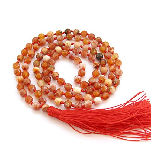 OVALBUY 108 Hand Knotted Red Flower Agate 6mm Beads Tibetan Buddhist Prayer Japa Mala for Meditation OVALBUY 108 Hand Knotted Red Flower Agate 6mm Beads Tibetan Buddhist Prayer Japa Mala for Meditation