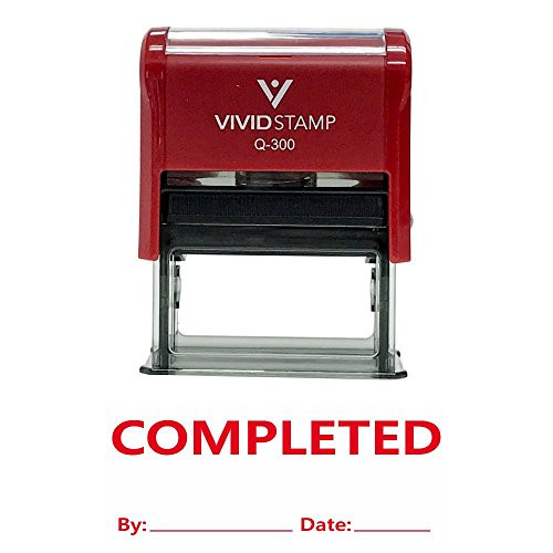 Completed with by Date Line Self Inking Rubber Stamp (Red Ink) - Large