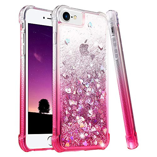 Ruky iPhone 6 6S 7 8 Case, iPhone 6s Glitter Case, Gradient Quicksand Series Bling Flowing Liquid Floating TPU Bumper Cushion Protective Girls Women Case for iPhone 6 6s 7 8 4.7 inches, Gradient Pink