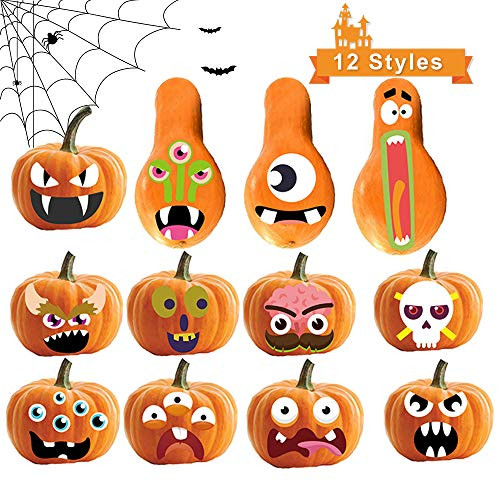 Sunlier Pumpkin Decorating Craft Kit, Pumpkins 12 Designs 4 Pack for Halloween Party Supplies Favors