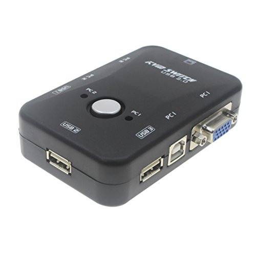 TechIntheBox 2 Port USB 2.0 KVM VGA SVGA Switch KVM Extender Switcher Box with Control Button for PC Keyboard Mouse Monitor-Black