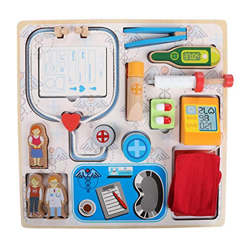 Top Right Toys My First Medical Kit- 12 Piece Wooden Pretend Doctor Kit for Kids with Doctor, Patients, and Medical Equipemnt