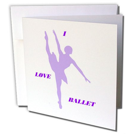 3dRose Violet Ballerina With Words I love Ballet - Greeting Cards, 6 x 6 inches, set of 12 (gc_41702_2)