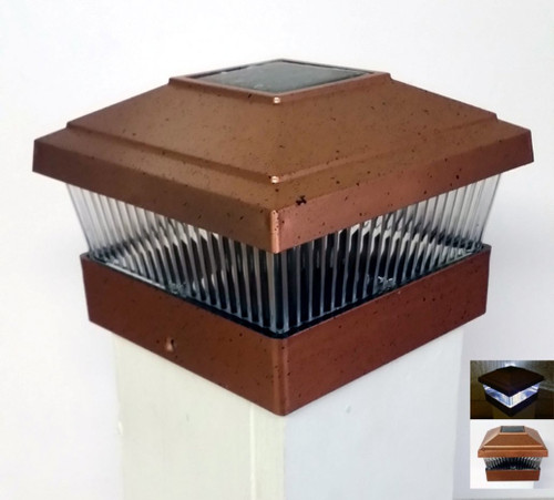 6 Pack Solar Powered Outdoor Garden Fence Post Cap LED Light for 5x5 PVC Posts, Copper