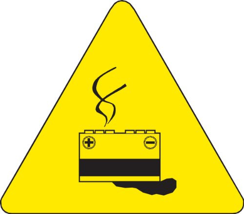 Brady 60186 Pressure Sensitive Vinyl Warning Labels , Black On Yellow,  1/2" Height x 1/2" Width,  Pictogram "Battery Hazard"  (10 Labels per Package)