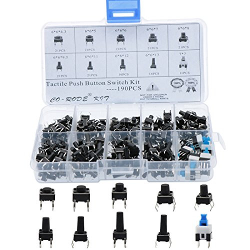 190PCS 10Values Tactile Push Button Mico Switch Momentary Tact Assortment Kit