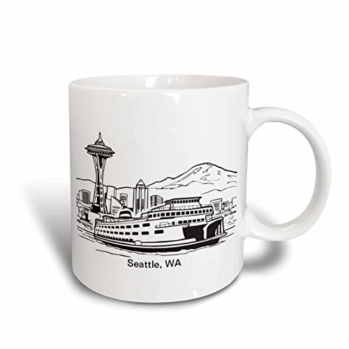 3dRose 14268_2 Seattle, WA Ferry and Space Needle-Ceramic Mug, 15-Ounce, Multicolored
