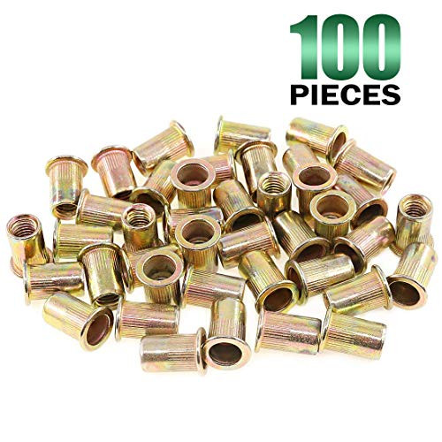 Keadic 100Pcs M8 Metric Zinc Plated Carbon Steel Rivet Nut Flat Head Threaded Insert Nutsert Kit (M8)