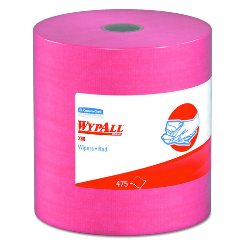 WypAll 41055 X80 Wipers, HYDROKNIT, Jumbo Roll, 12 1/2 x 13 2/5, Red, 475 Wipers Per Roll