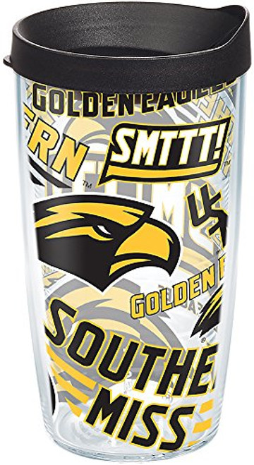 Tervis 1267941 Southern Miss Golden Eagles All Over Tumbler with Wrap and Black Lid 16oz, Clear Tervis 1267941 Southern Miss Golden Eagles All Over Tumbler with Wrap and Black Lid 16oz, Clear