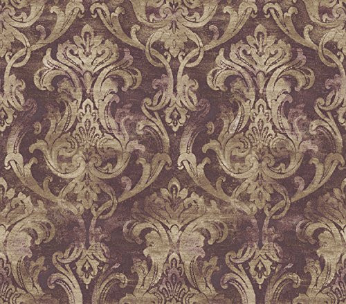 Chesapeake ARS26037 Elsa Blackberry Ornate Damask Wallpaper, Red