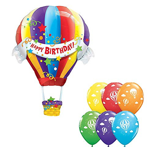 42" Hot Air Balloon Foil Mylar Balloon & 11" Assorted Color Hot Air Balloon Print Latex Balloon Bundle
