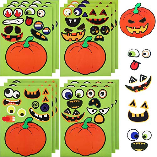 Outus 36 Sheets Make a Pumpkin Stickers Jack-O'-Lantern Halloween Sticker Sheets for Boys Girls Halloween Decoration