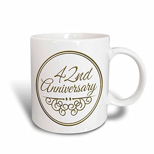 3dRose mug_154484_2 42Nd Anniversary Gift Gold Text for Celebrating Wedding Anniversaries 42 Years Married Together Ceramic Mug, 15-Ounce