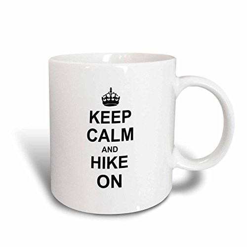 3dRose mug_157733_2 Keep Calm and Hike on Carry on Hiking Rambling Hiker Gifts Black Fun Funny Humor Humorous Ceramic Mug, 15-Ounce