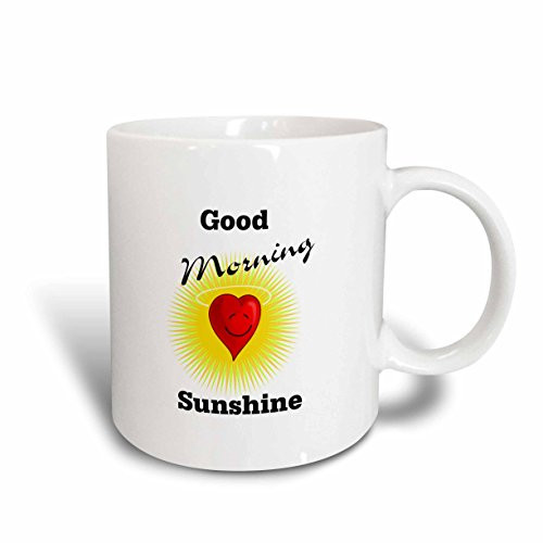 3dRose 204166_2 Print Of Good Morning Sunshine With Sun And Heart Mug 15 oz White