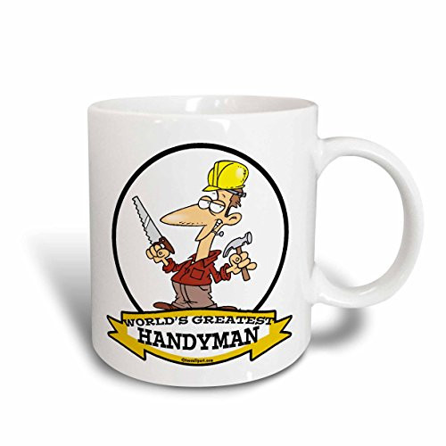 3dRose 103244_2 Funny Worlds Greatest Handyman Cartoon Ceramic Mug, 15 oz, White