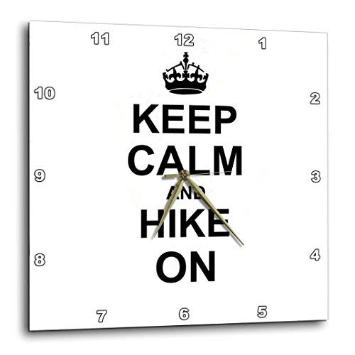 3dRose dpp_157733_1 Keep Calm and Hike On-Carry on Hiking Rambling-Hiker Gifts-Black Fun Funny Humor Humorous-Wall Clock, 10 by 10-Inch