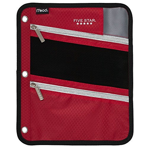 Five Star Zipper Pouch, Pencil Pouch, Pen Holder, Fits 3 Ring Binders, Red / Gray (50642BE7)