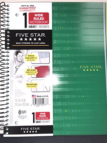 Five Star Patterned Spiral Notebook 1 Subject Wide Ruled, Green