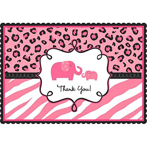 Pink "Thank you" Sweet Safari Postcards | Baby Shower