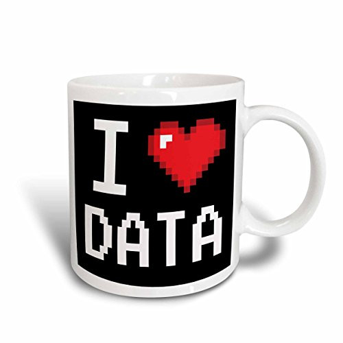 3dRose Geeky Old School Pixelated Pixels 8-Bit I Heart I Love Data Ceramic Mug, 15-Ounce