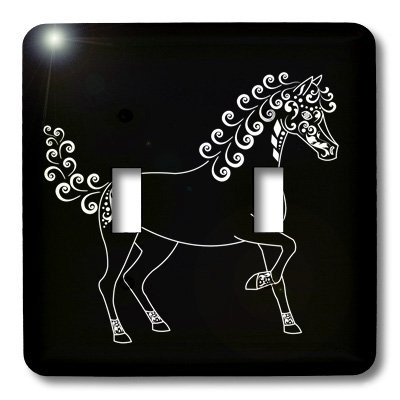 3dRose lsp_35452_2" Lover Gifts-Tattooed Horse Outline-Black and White" Double Toggle Switch