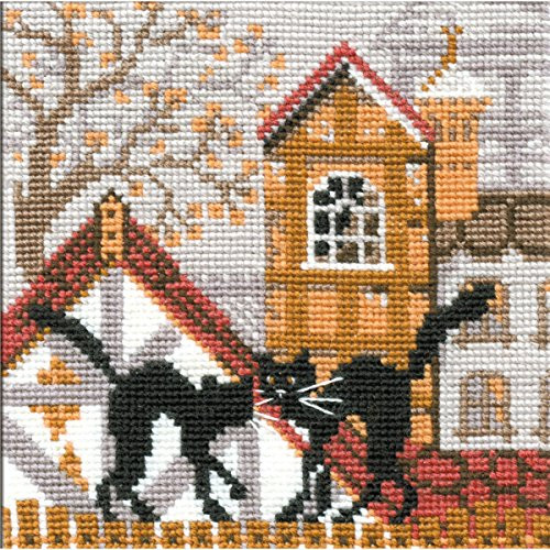 Riolis City and Cats Autumn Counted Cross Stitch Kit, 5 by 5-Inch