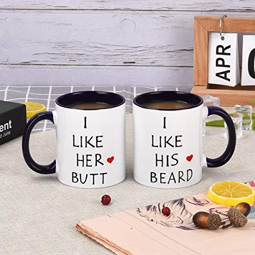 Couple Coffee Mugs I Like His Beard Couples Funny Coffee Mugs Set Wedding Gifts Couples Gifts Engagement Anniversary Gifts for His and Hers Best Gifts for Husband and Wife 11oz Pack of 2