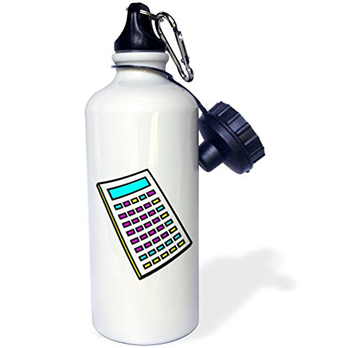 3dRose wb_102370_1"CMYK Calculator Math Geek Retro Graphic Cartoon" Sports Water Bottle, 21 oz, White