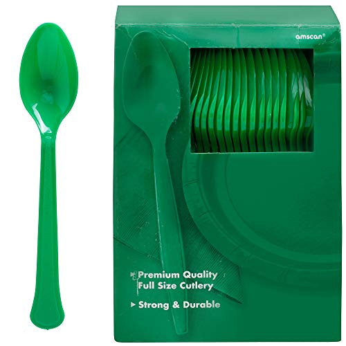 Amscan Big Party Pack Plastic Spoons, One Size, Festive Green