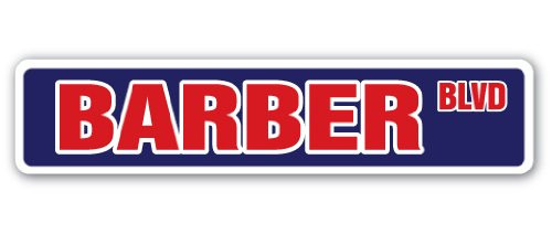 SignMission St Barber Street Sign Decal Haircut Hairstyle Scissors Stylist Shop | Indoor/Outdoor |  18" Wide, 4" X 18" Decal, 4" X 18" Decal