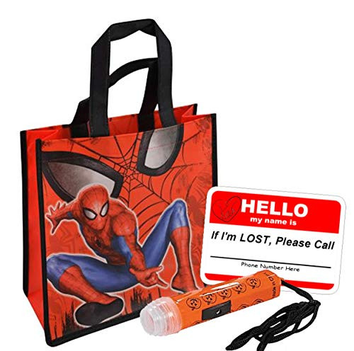UPD Marvel Spider-Man Boy's Resuable Small Sized Halloween Trick Treat Loot Bag!! Plus Bonus Safety First Sticker & Mini Halloween Flashlight Necklace!