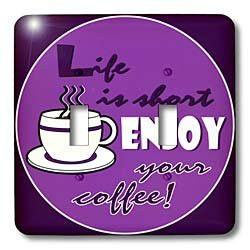3dRose lsp_58650_2 Lover Gift-Life is Short Enjoy Your Coffee Double Toggle Switch Purple