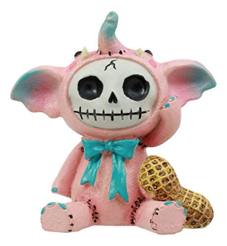 Ebros Furry Bones Dumbo Elefun The Pink Elephant With Giant Peanut Figurine 3"Tall Adorable Voodoo Skeleton Costumed Monster Furrybones Collectible As Shelf Desk Home Office Decor Of Skulls Skeletons