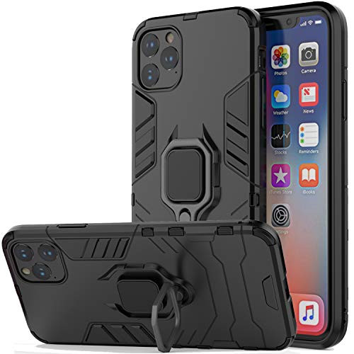 Compatible with iPhone 11 Pro Max Case with Kickstand,Shockproof Full Body Slim PC+TPU Soft Edge Bumper,iPhone 11 Pro Max with Ring Magnet Case Cover for iPhone 11 Pro Max with Stand 2019 (Black)