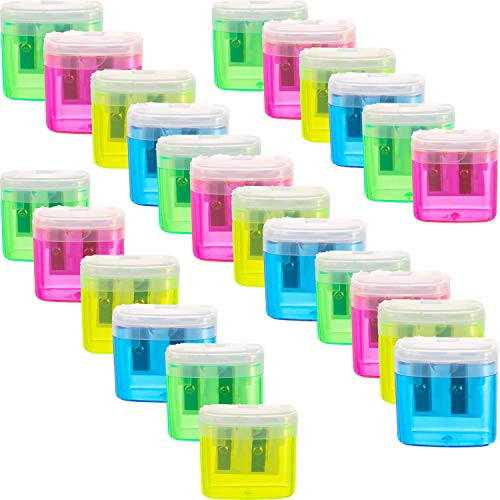 24 Pieces Pencil Sharpener Dual Hole with Cover Manual Pencil Sharpener with Lid Pencil Sharpener with Lid for School Home Office