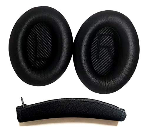 Replacement Ear Cushion Kit+Head Beam Protective Sleeve for Bose QuietComfort 35 (QC35) and QuietComfort 35 II (QC35 II) Headphones. (Black)