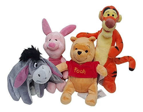 Disney Winnie The Pooh 4 Pack Mini Plush- Winnie, Tigger, Eeyore, and Piglet Bean Bag Set