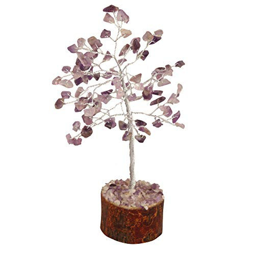Crocon Natural Gemstone Bonsai Money Tree for Good Luck, Wealth Health & Prosperity Spiritual Gift Crystal Energy Feng Shui Home Table Decor Size 7-8 inch (Amethyst (Silver Wire))