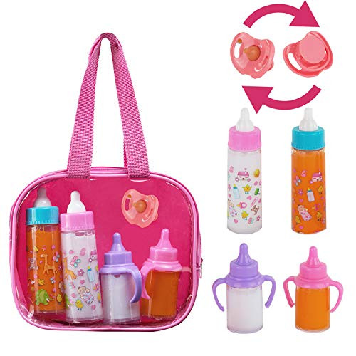 FASH N KOLOR My Sweet Baby Disappearing Doll Feeding Set | Baby Care 4 Piece Doll Feeding Set for Toy Stroller | 2 Milk & Juice Bottles with Toy Pacifier for Baby Doll