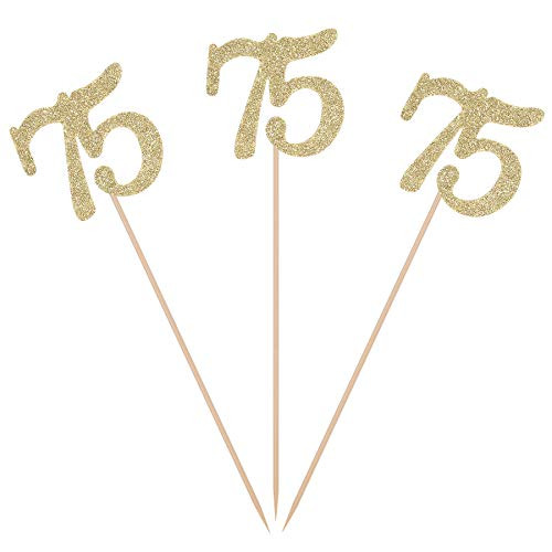 Pack of 10 Gold Glitter 75th Birthday Centerpiece Sticks Number 75 Table Topper Age Letter Decorations